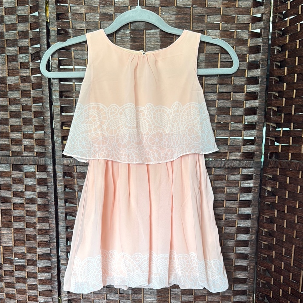 Deux Par Deux peachy pink and cream Tiered dress chiffon size 6